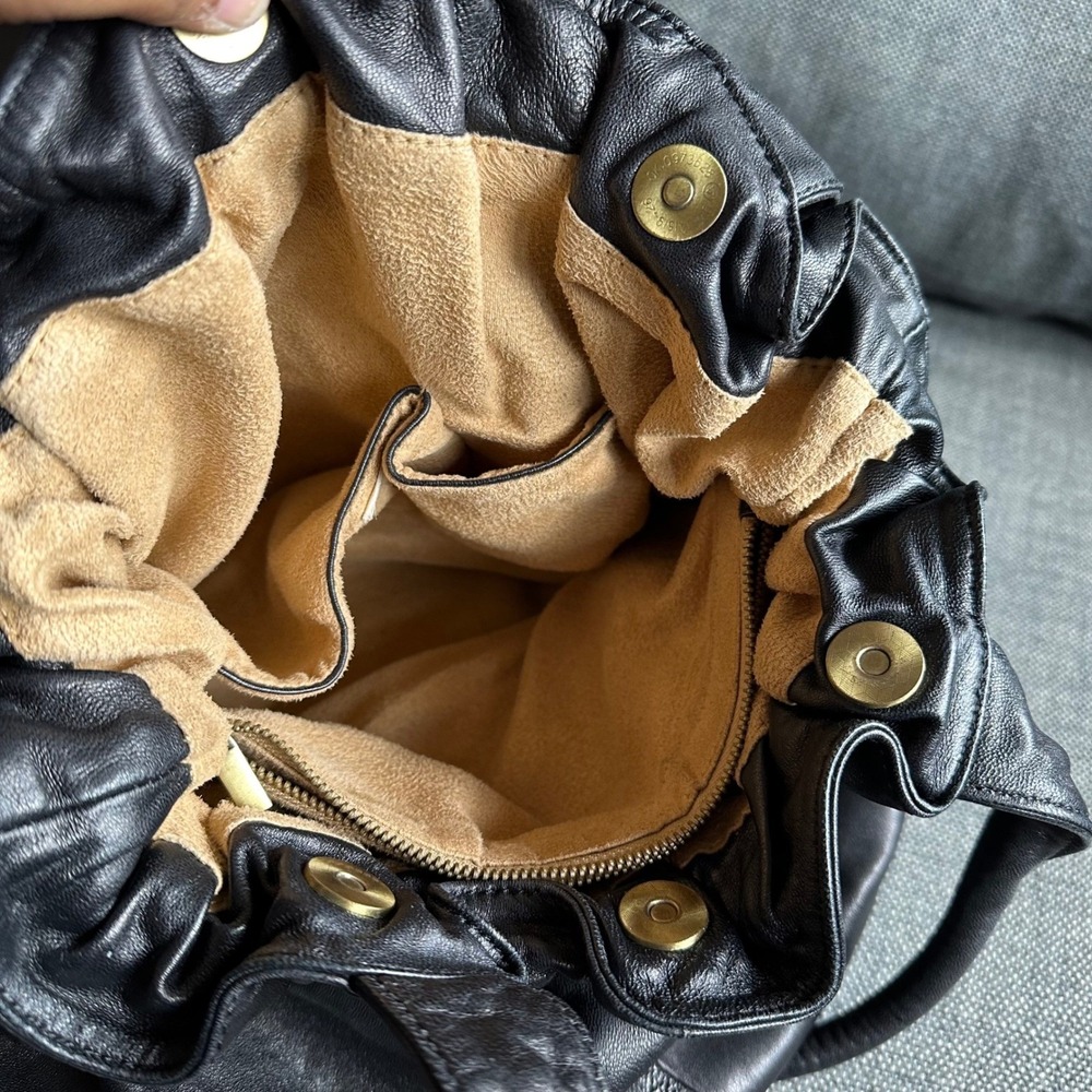 Vintage Ashneil Black Nappa Leather Rosette Fringe Slouchy Handbag Shoulder Bag - Picture 10 of 10